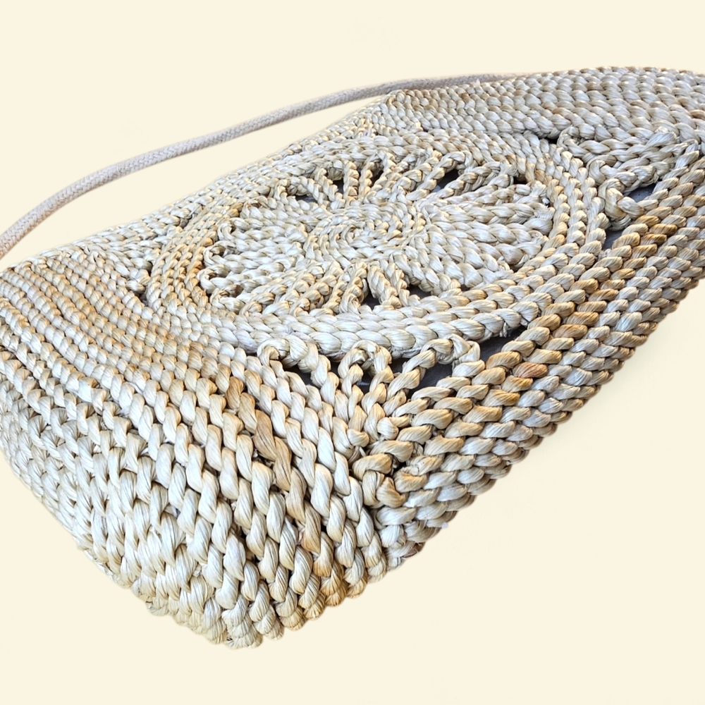 Vintage Straw Woven Embroidered Shoulder Bag – Floral 🌸👜 - Picture 4 of 7